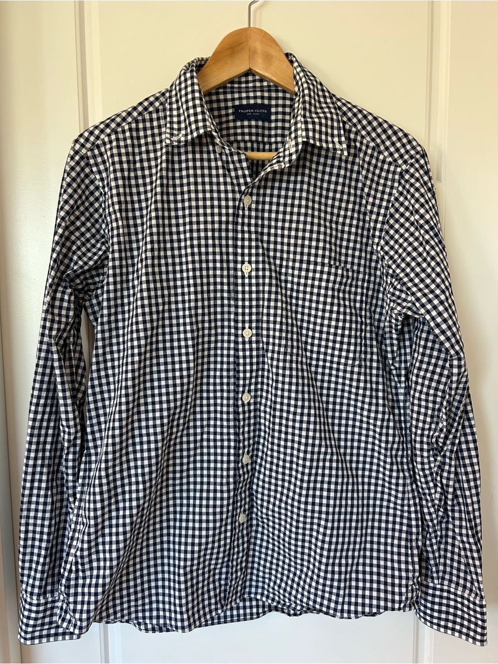 Proper Cloth Mens S Navy and White Gingham Button-Down Shirt